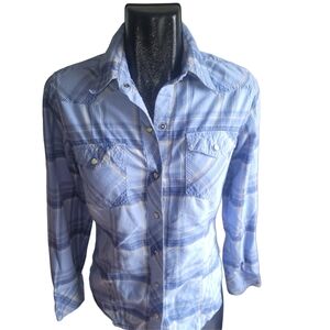 Columbia Blue Plaid Button-Up Shirt S